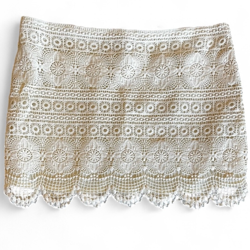 Gudi Cream Lace Mini Skirt, 12